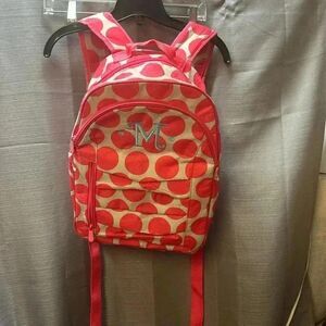 Thirty-One Mod Coral Polka Dot backpack Monogram M